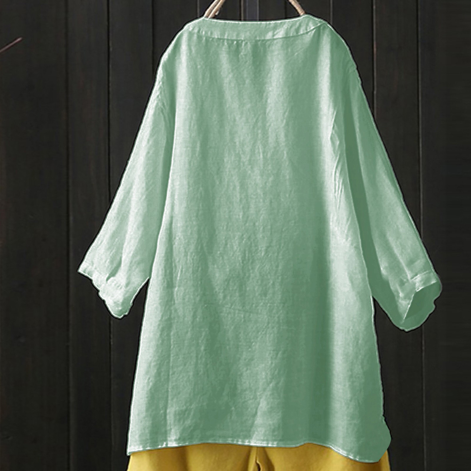 thumbnail image 5 of Vestido camisero largo para mujer tallas grandes - Color liso, corte holgado, manga larga, diseño con botones en la espalda, prenda informal para todas las estaciones, tallas S-XXXXXL, 5 of 5